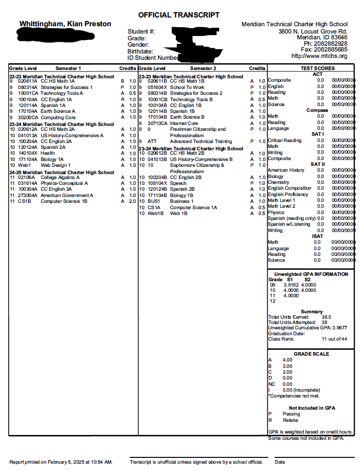 High School Transcript