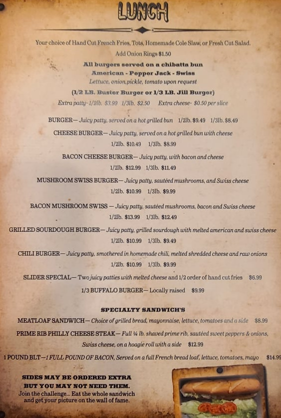 busters restaurant menu