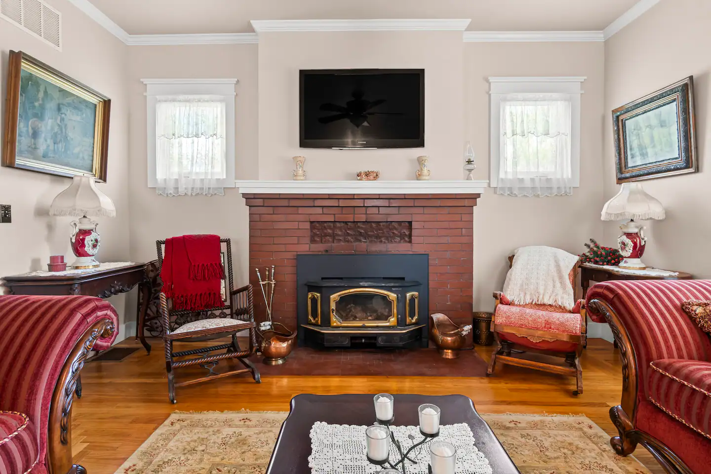 Living room with old fireplace